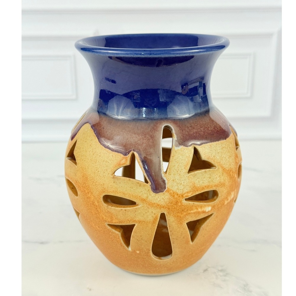VTG Artโ Pottery Luminary by Walt Glass Signed Drip Glaze Candle Holder